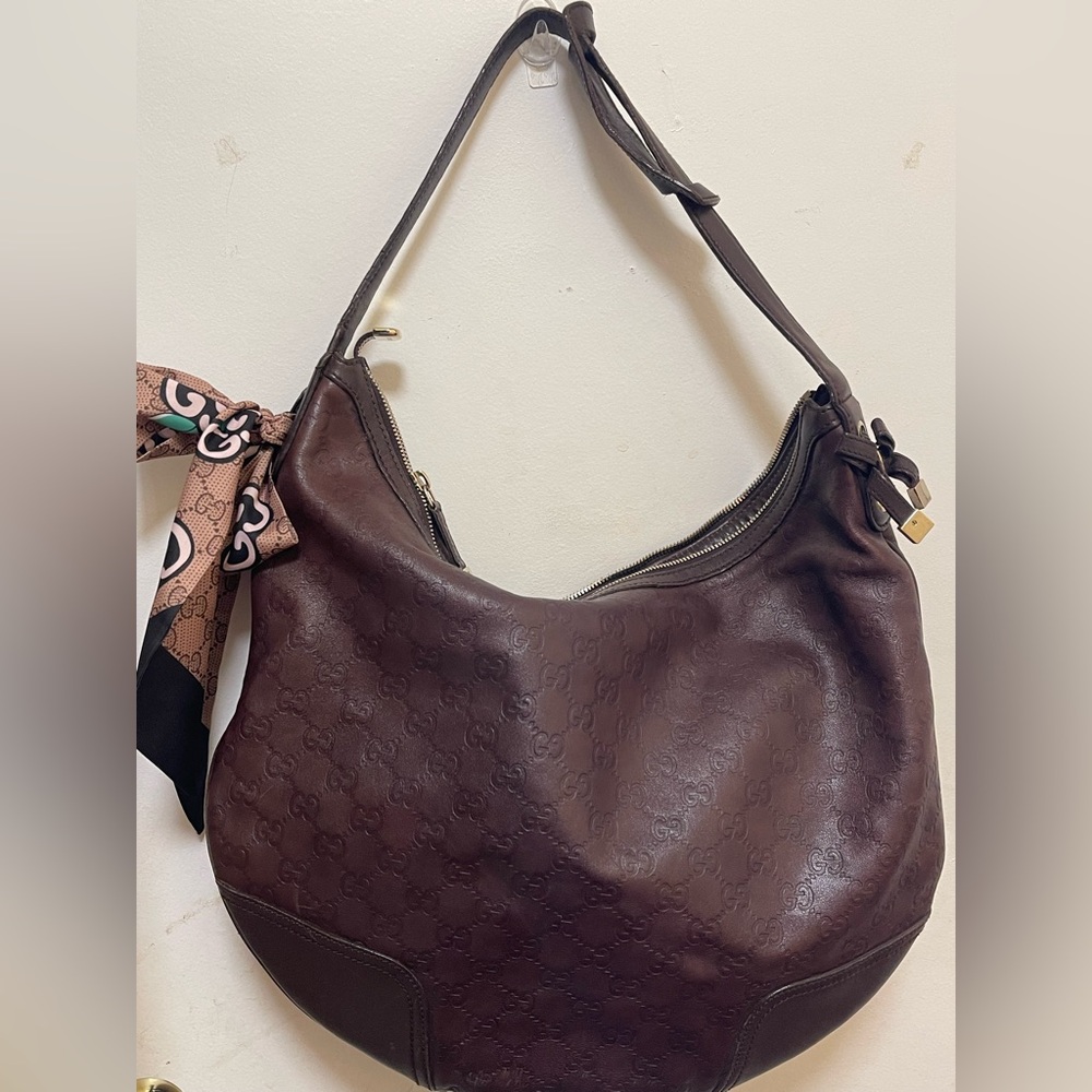 Gucci leather bag Monogram Shoulder bag Hobo bag Authentic